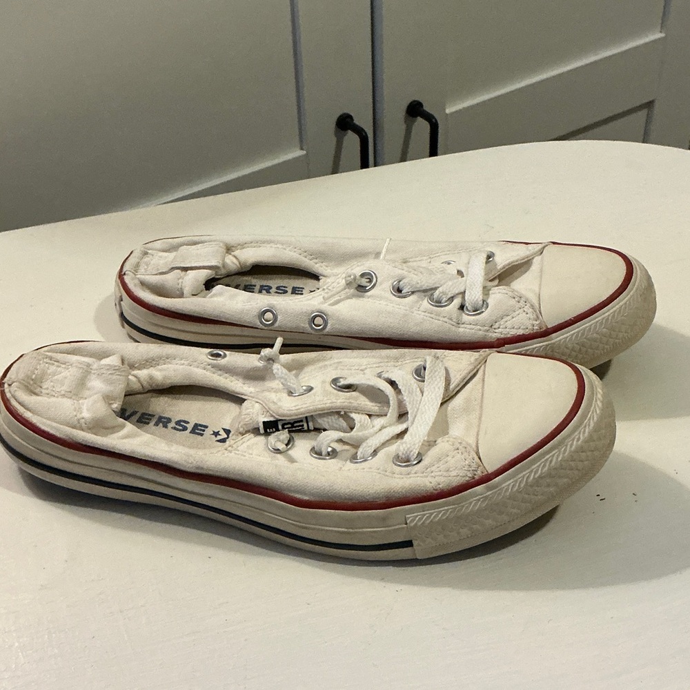 Converse White Canvas Low-Top Sneakers with Red and Black Trim - Picture 3 of 5